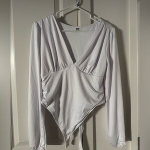 NYC White V-Neck Long Sleeve Bodysuit